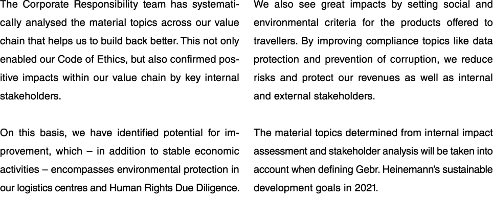 The Corporate Responsibility team has systematically analysed the material topics across our value chain that helps u   