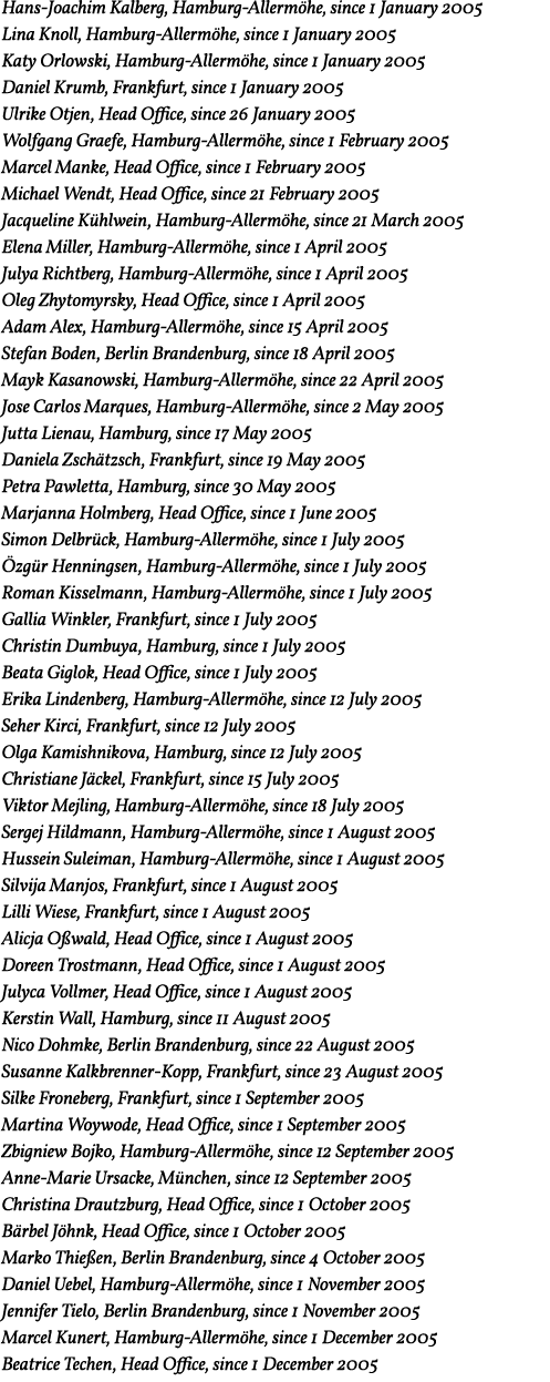 Hans-Joachim Kalberg, Hamburg-Allermöhe, since 1 January 2005 Lina Knoll, Hamburg-Allermöhe, since 1 January 2005 Kat   